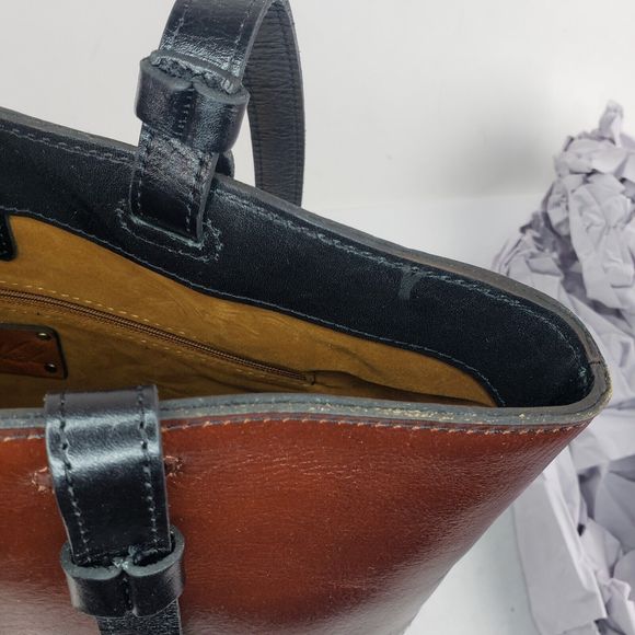 Patricia Nash Tote Bag Danville Colorblock Black British Tan Leather purse - Picture 12 of 16